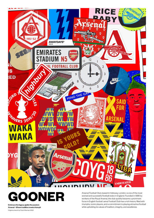 Arsenal Football Poster Stickers - AFC Print Vintage Retro A4 print painting - Rice Odegaard Saka Havertz Thierry Henry Highbury Gunners