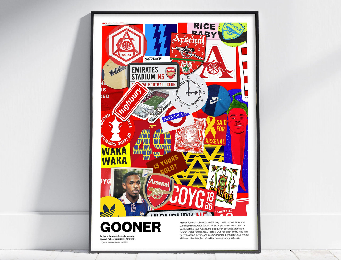 Arsenal Football Poster Stickers - AFC Print Vintage Retro A4 print painting - Rice Odegaard Saka Havertz Thierry Henry Highbury Gunners