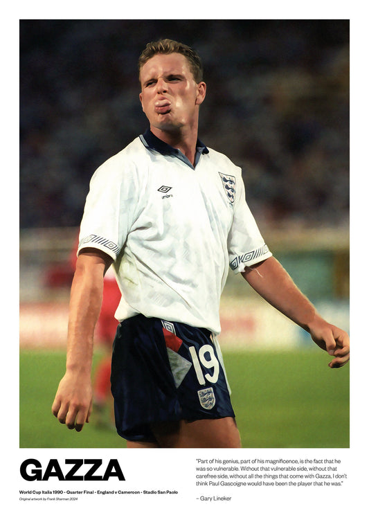 Gazza | Paul Gascoigne | Football Poster Print | Vintage Retro A5 A4 A3 | Painting | England Euro 96 | Tottenham | Newcastle United | Euros