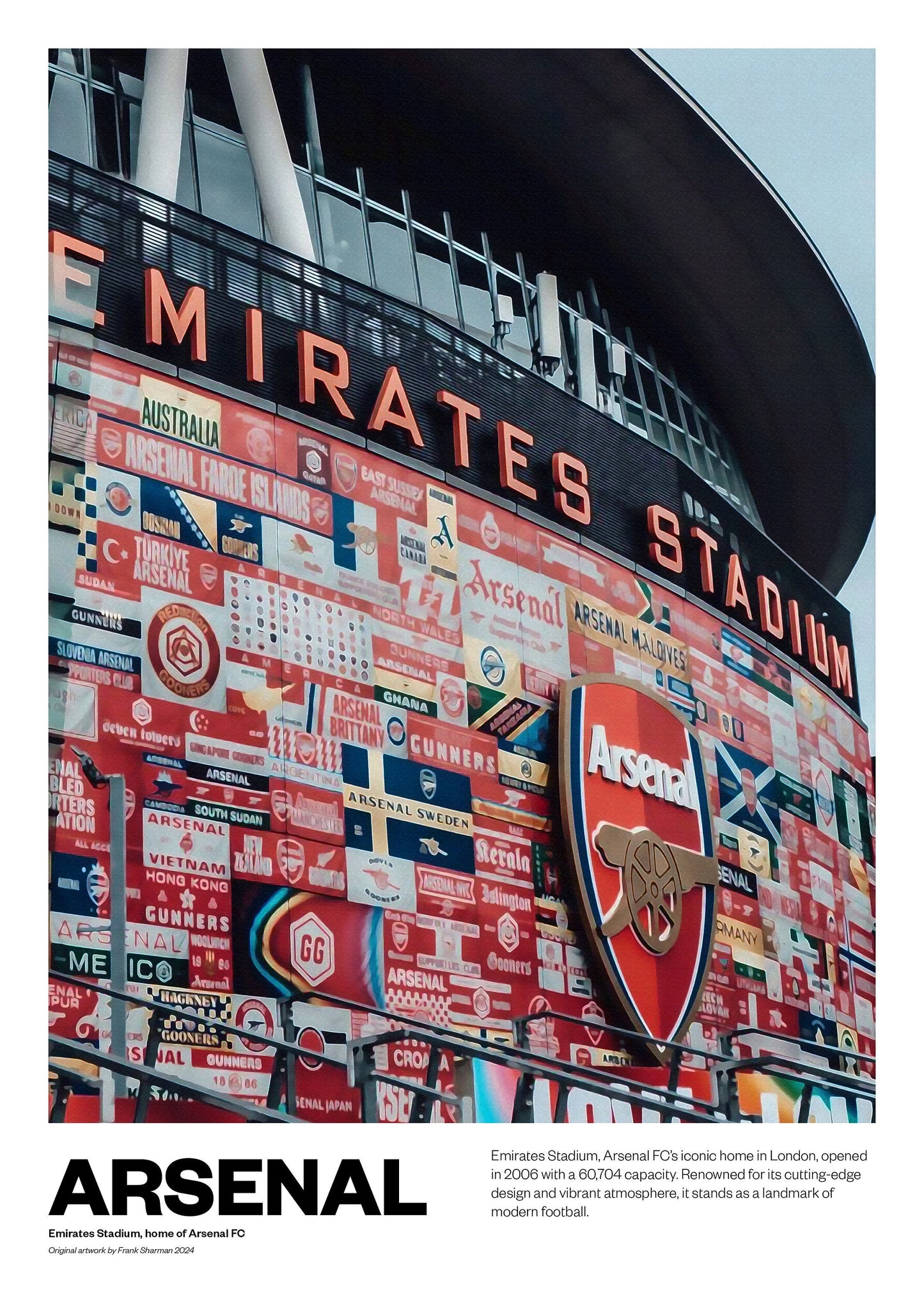Arsenal Football Poster Print Vintage Retro A4 A3 print painting AFC Gunners Henry, Saka, Ødegaard, Rice, Wright | Emirates Stadium