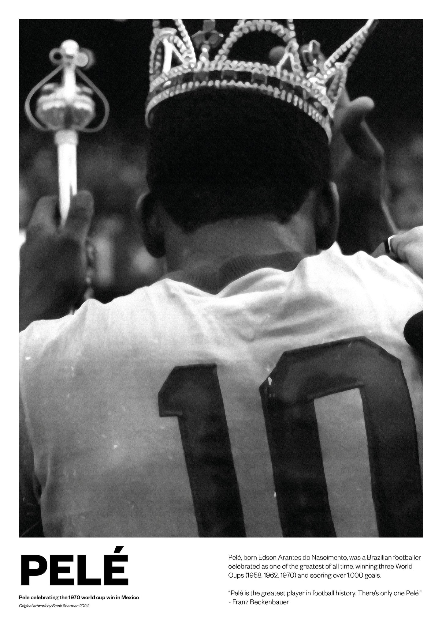 Pelé | Football | Poster Print | Painting | World Cup | Brazil | Santos | Boca Juniors | Vintage Retro A5 A4 A3 | Memorabilia