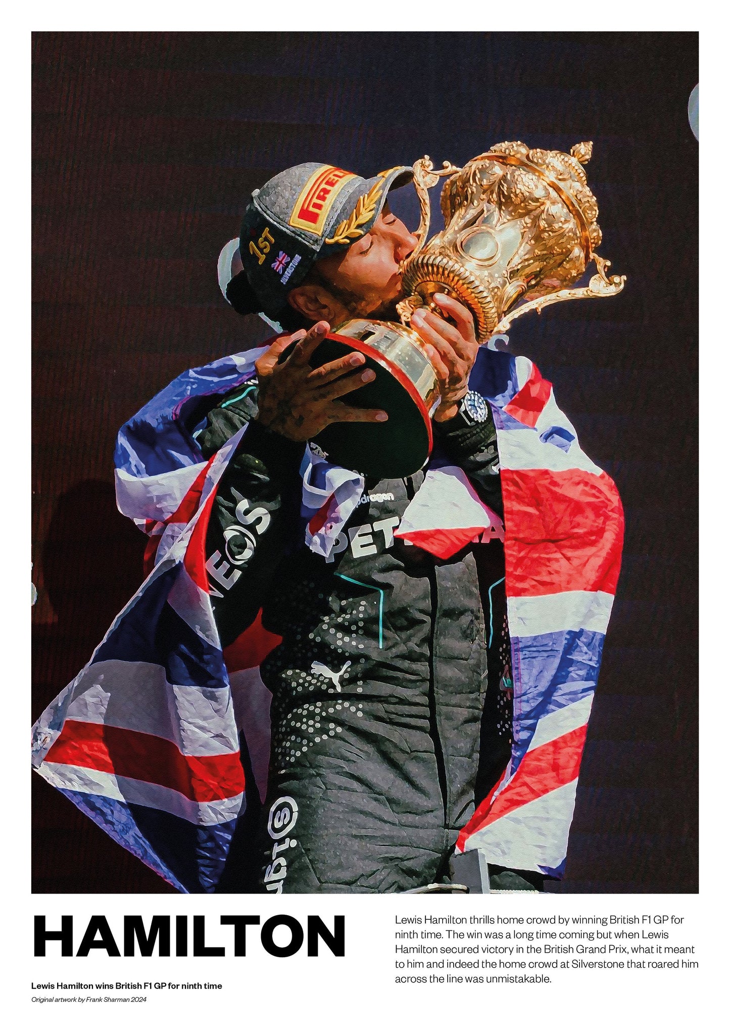 Lewis Hamilton - Formula 1 - F1 - Poster Print Vintage Retro A5 A4 A4 print painting Silverstone - Grand Prix trophy - Mercedes - AMG