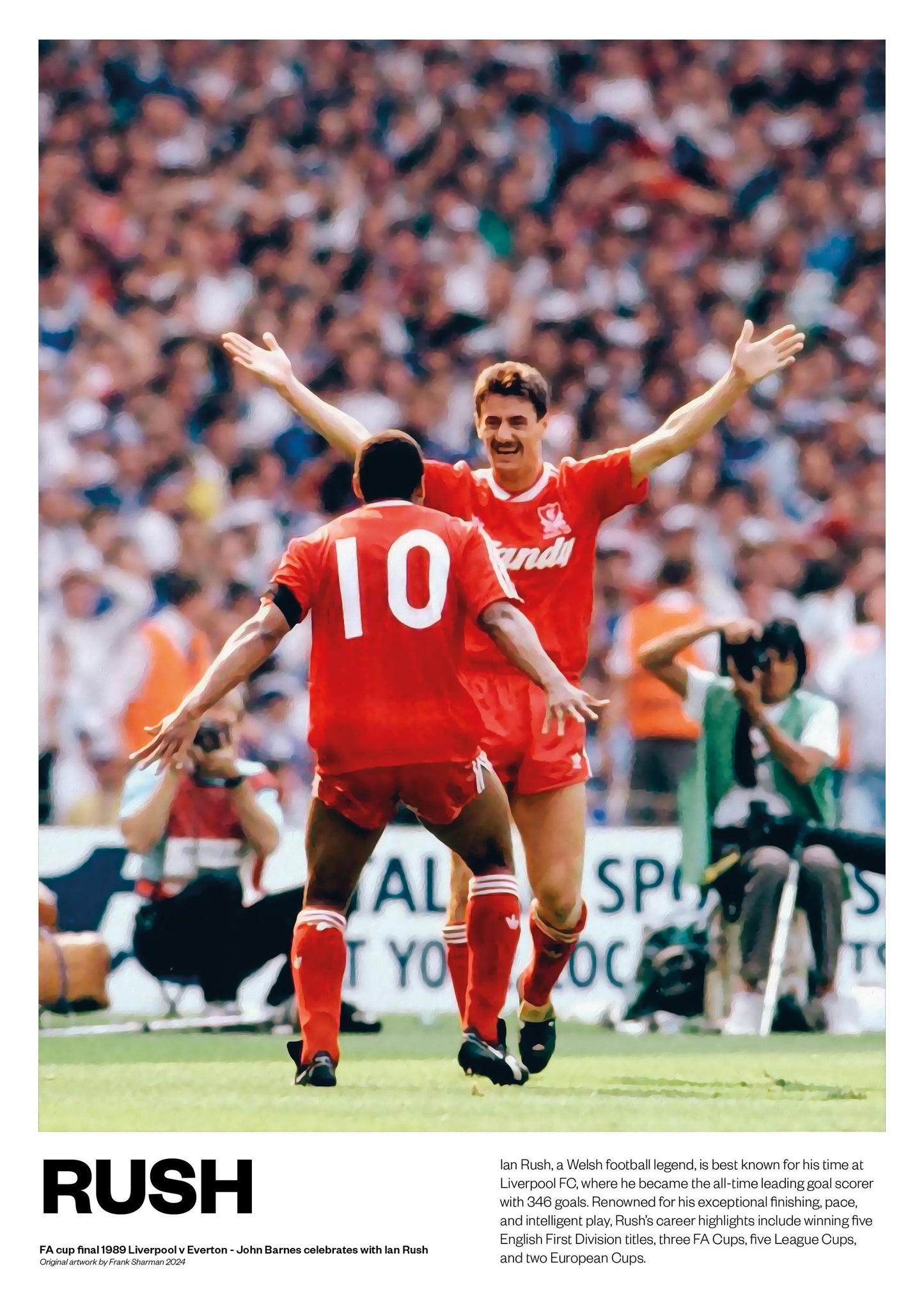 Ian Rush - John Barnes - Liverpool - Painting - memorabilia poster print retro - Wales - A5 A4 A3 - Fa Cup Final - 1989 - LFC - Anfield