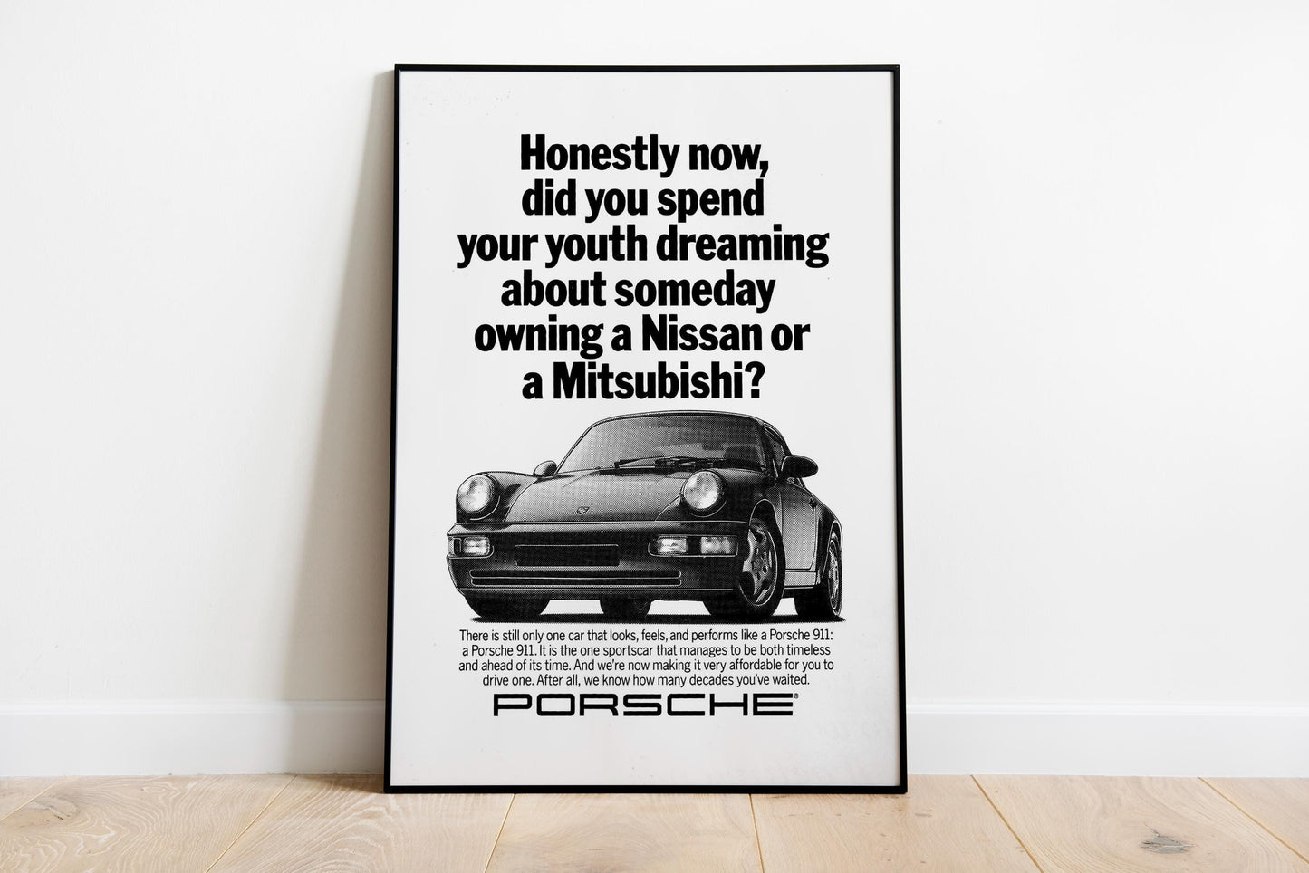 Porsche 911 Ad Print - Vintage Advert Porsche Poster - Black & White Print - Porsche Car Wall Art