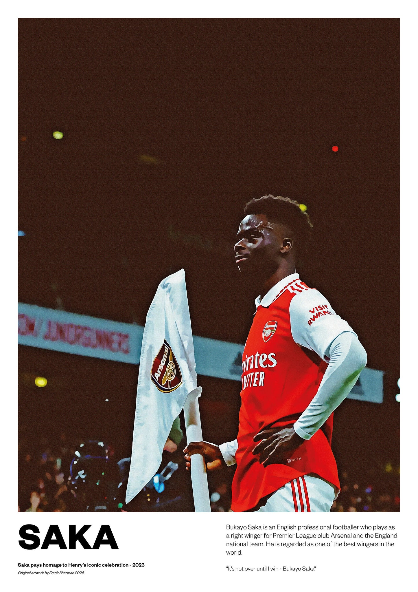 Bukayo Saka Arsenal Football Poster Print Vintage Retro A3 A4 print painting star boy, little chilli AFC