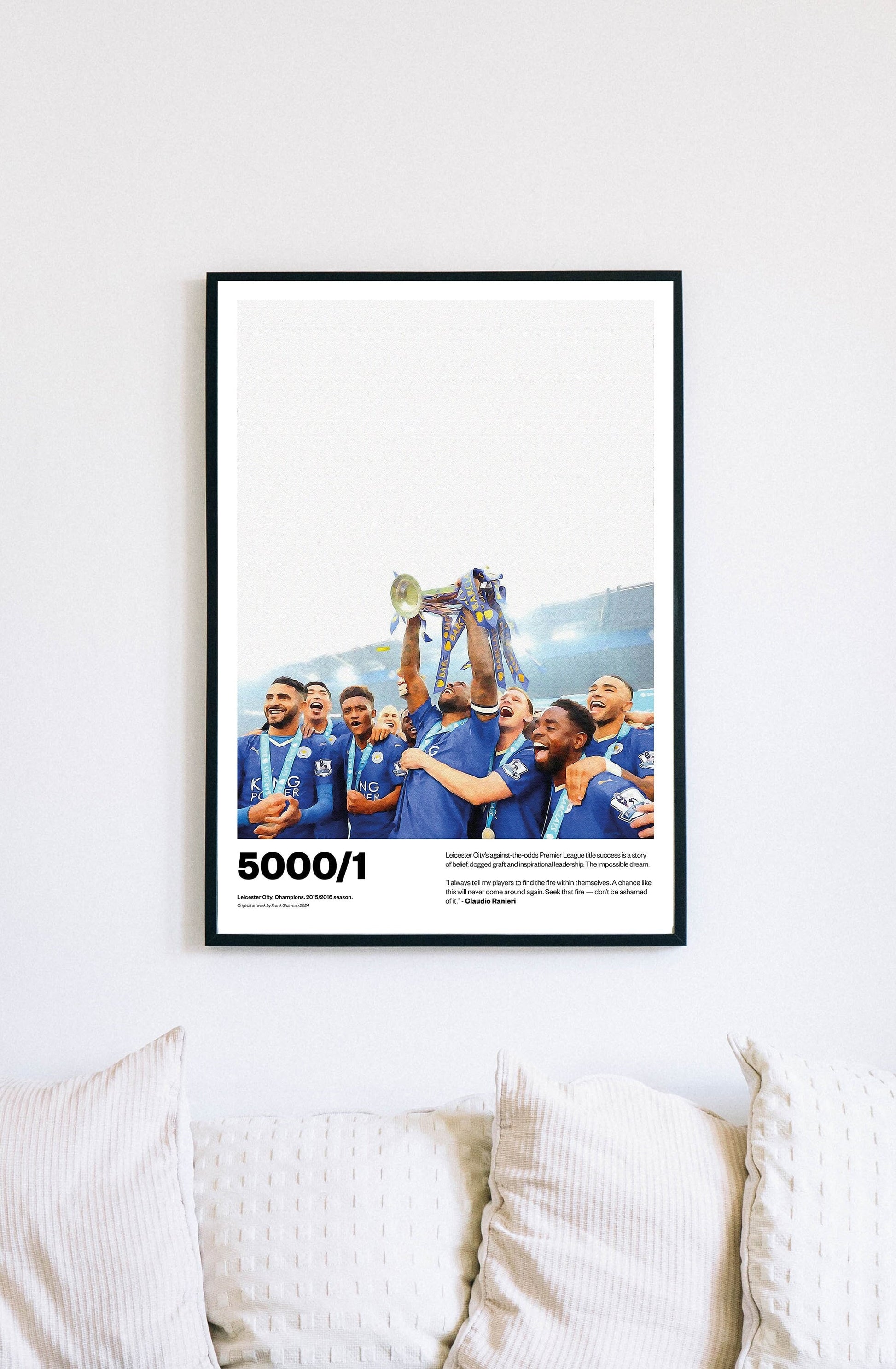 Leicester City Football Poster Print A5 A4 A3 painting, Claudio Ranieri, premier league winners champions, Jamie Vardy lcfc