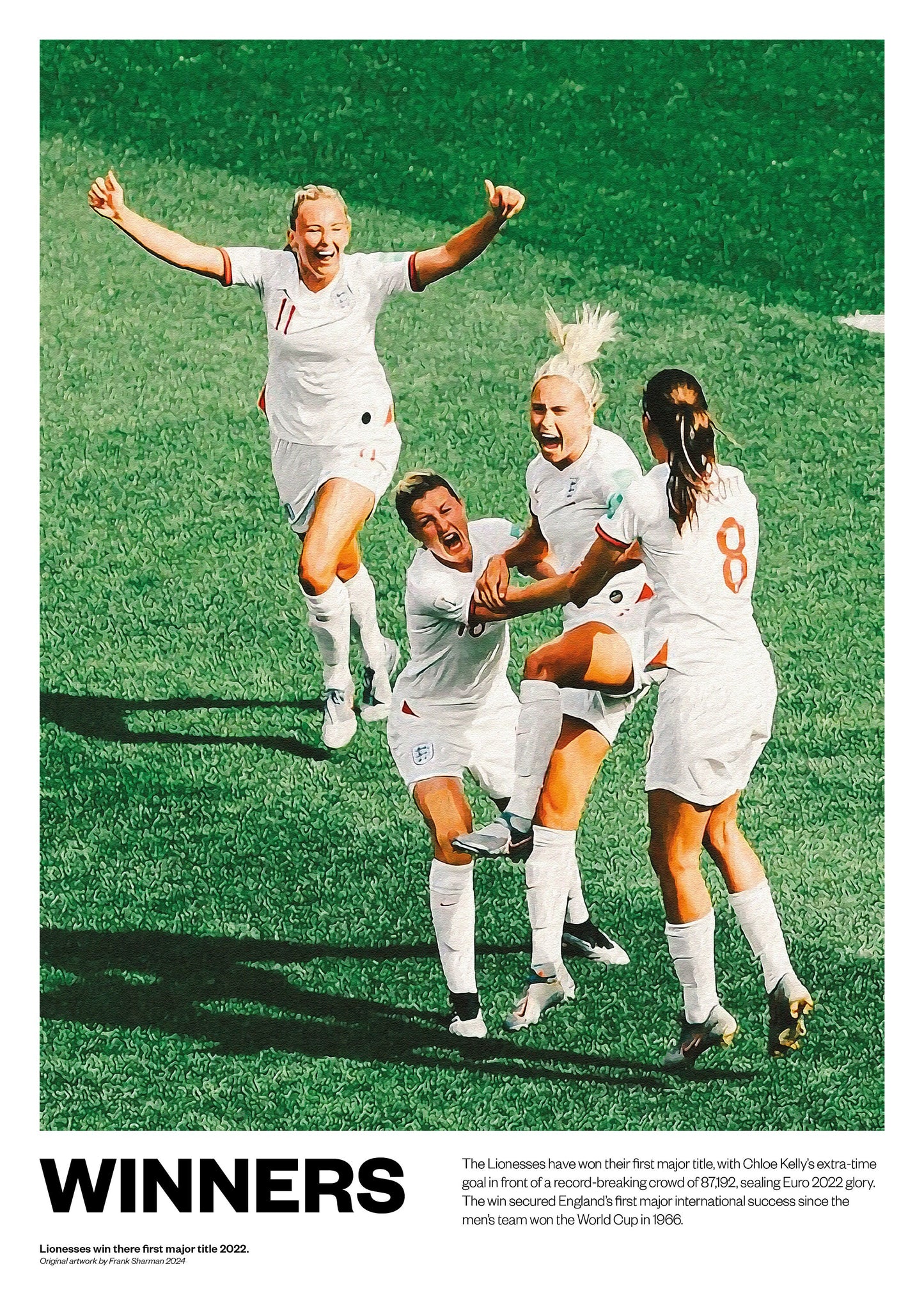 England Lionesses Ladies Football Poster Print Vintage Retro A5 A4 A3 print painting Lucy Bronze, Jill Scott, Lauren Hemp, Mary Earps
