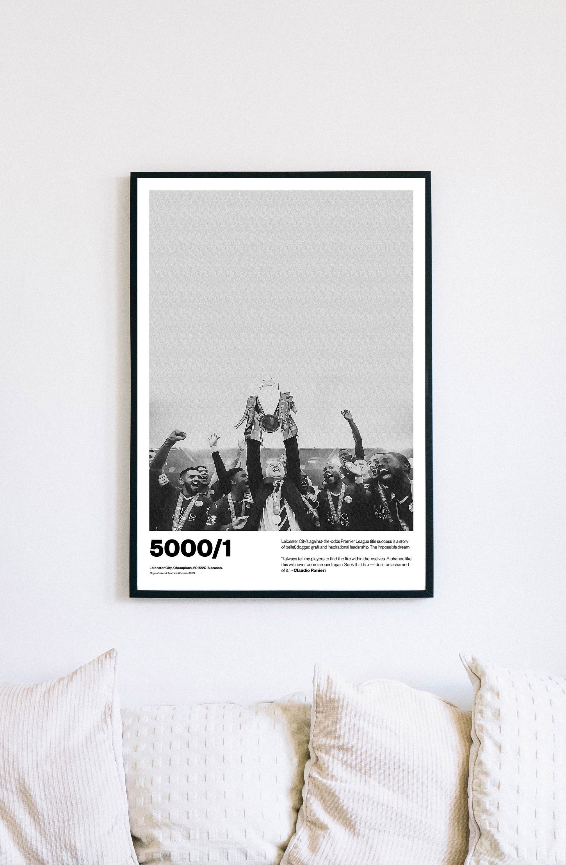 Leicester City Football Poster Print A4 painting, Claudio Ranieri, premier league winners champions, Jamie Vardy lcfc