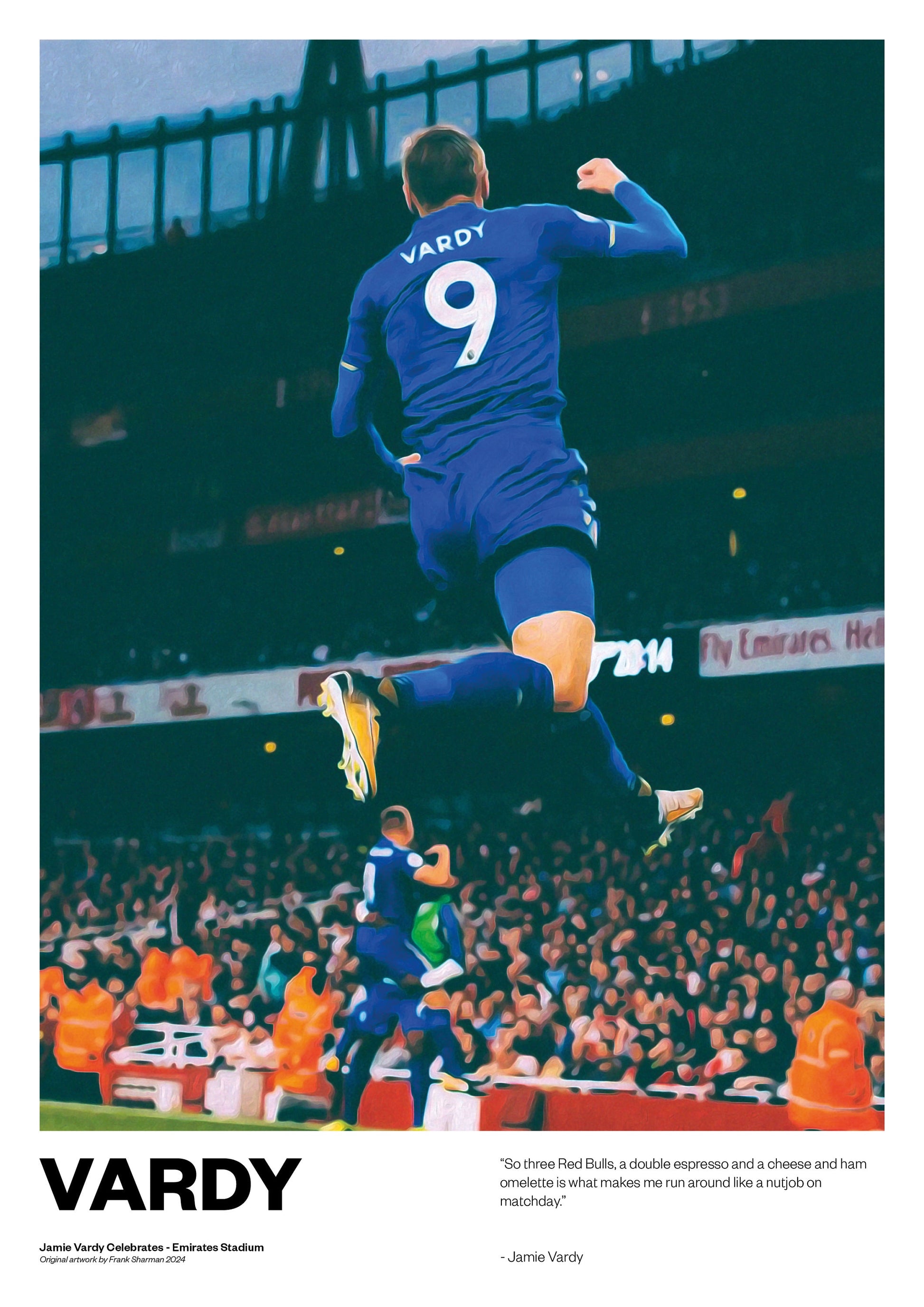 Jamie Vardy Leicester City Football Poster Print A5 A4 A3 painting, Claudio Ranieri, premier league winners champions, lcfc