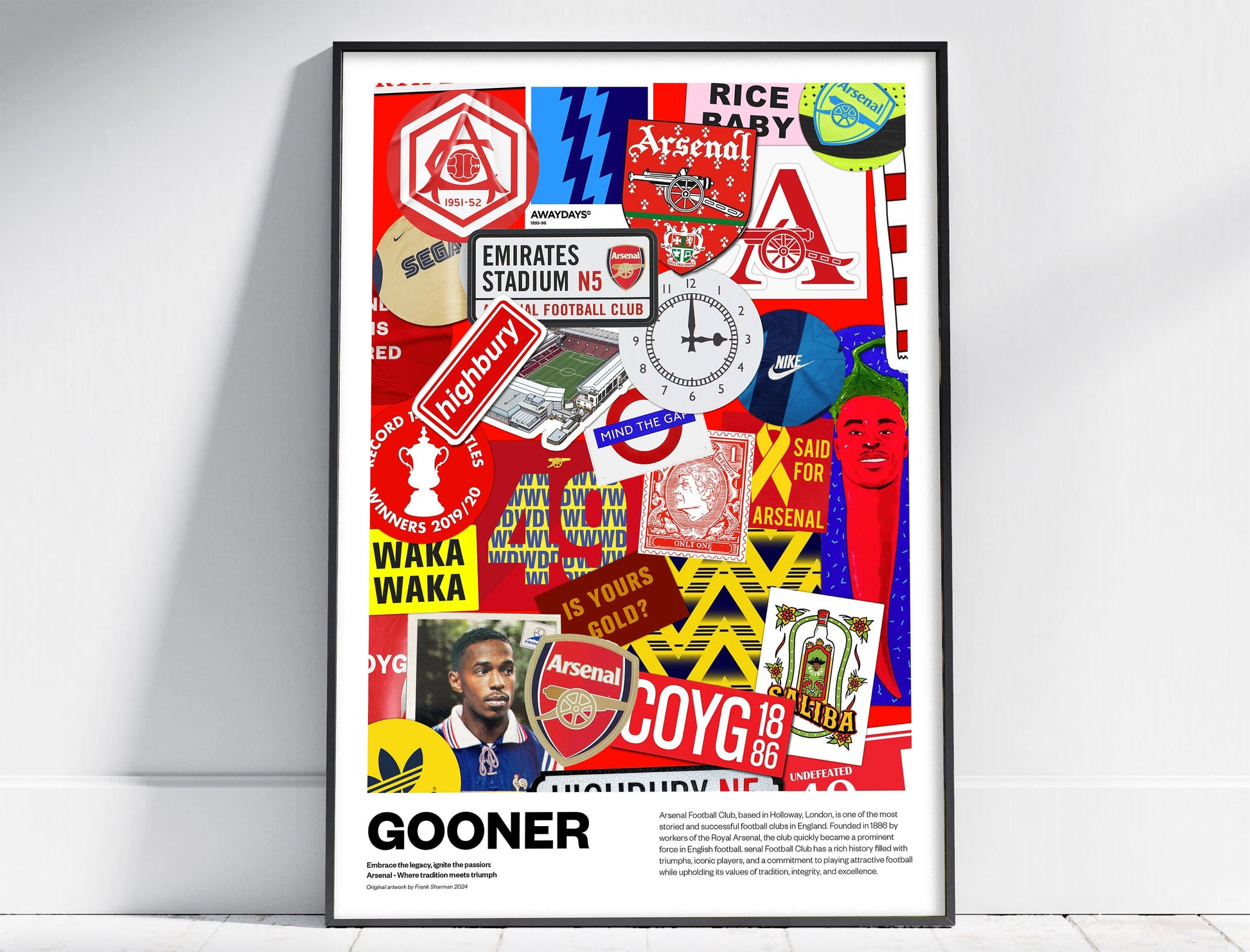 Arsenal Football Poster Stickers - AFC Print Vintage Retro A4 print painting - Rice Odegaard Saka Havertz Thierry Henry Highbury Gunners