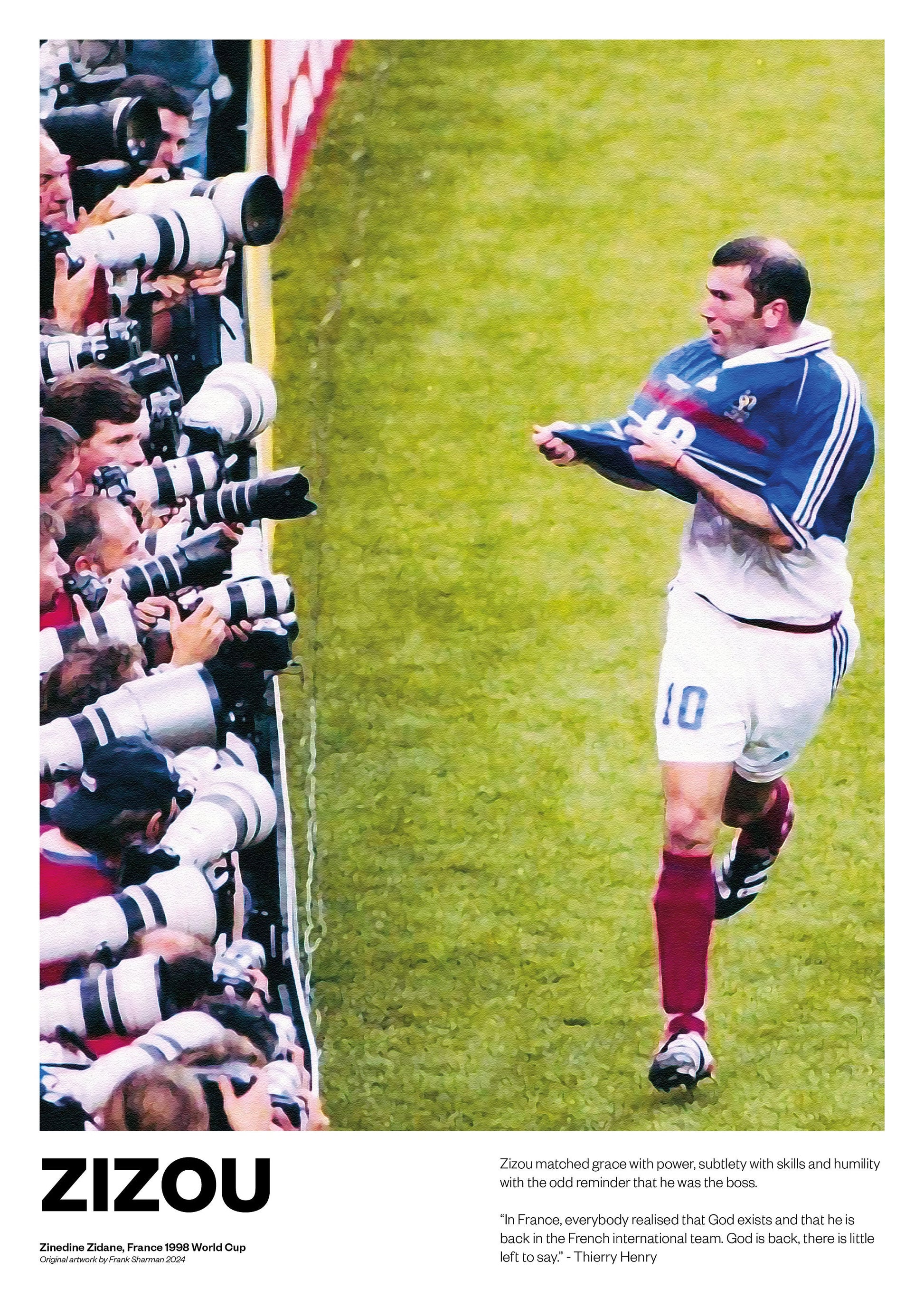 Zinedine Zidane France Zizou Real Madrid Football Poster Print World Cup Vintage Retro A5 A4 A3 print painting