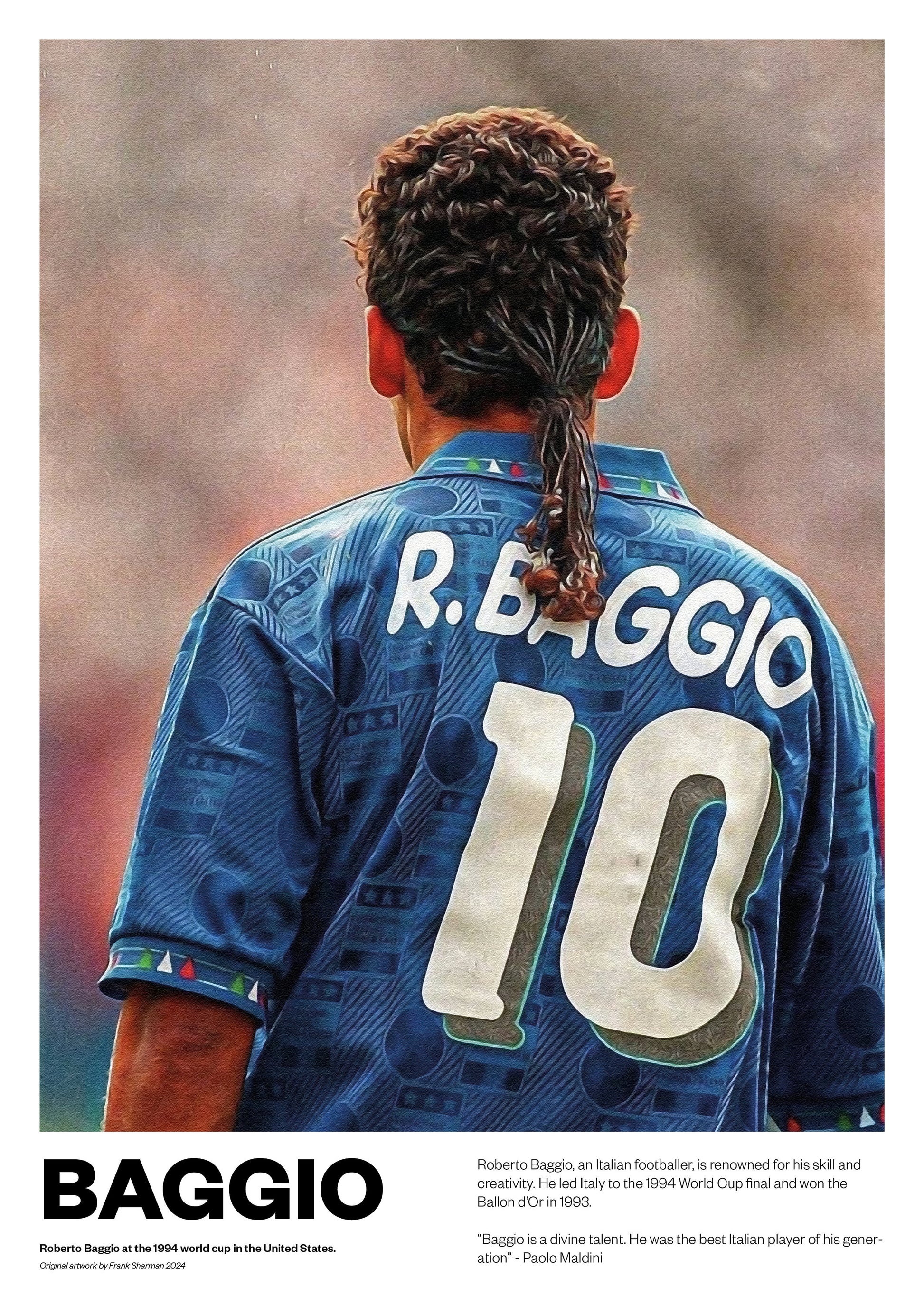 Roberto Baggio | Football | Poster Print | Painting | World Cup | Juventus | AC Milan | Italy | Vintage Retro A4 A3 | Memorabilia |