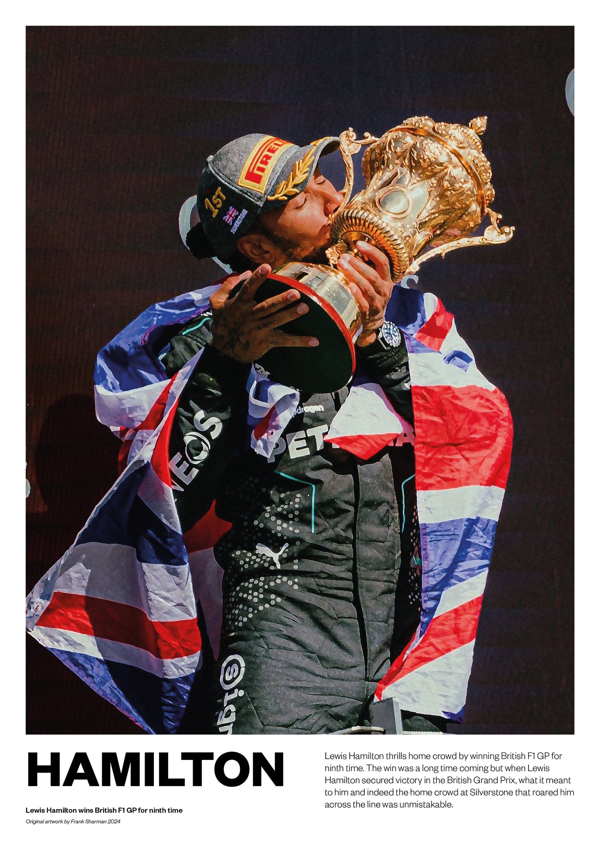 Lewis Hamilton - Formula 1 - F1 - Poster Print Vintage Retro A5 A4 A4 print painting Silverstone - Grand Prix trophy - Mercedes - AMG