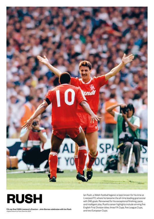 Ian Rush - John Barnes - Liverpool - Painting - memorabilia poster print retro - Wales - A5 A4 A3 - Fa Cup Final - 1989 - LFC - Anfield