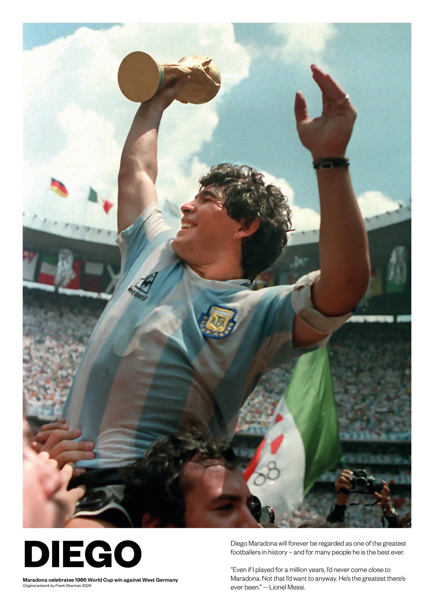 Diego Maradona | Football | Poster Print | Painting | World Cup | Argentina | Napoli | Boca Juniors | Vintage Retro A5 A4 A3 | Memorabilia