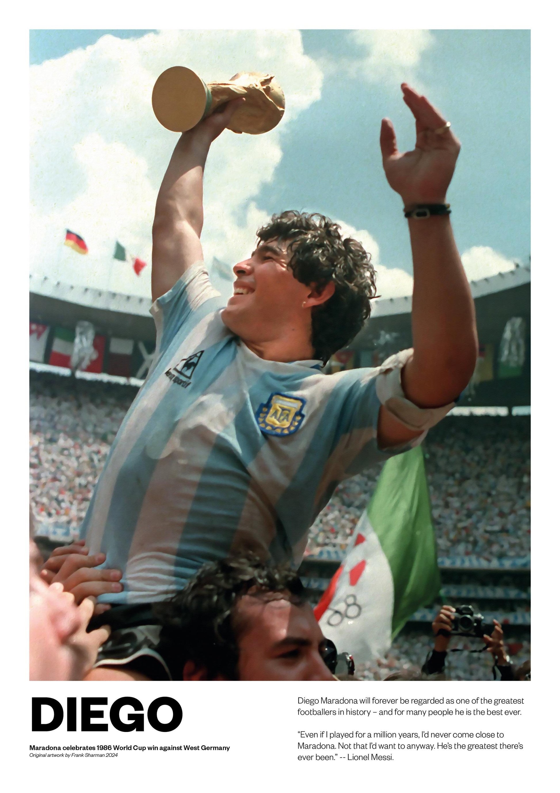 Diego Maradona | Football | Poster Print | Painting | World Cup | Argentina | Napoli | Boca Juniors | Vintage Retro A5 A4 A3 | Memorabilia