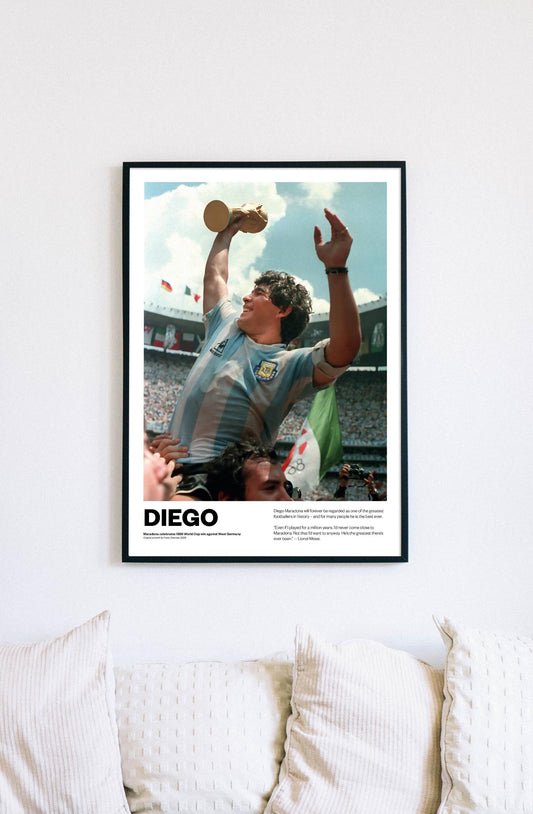 Diego Maradona | Football | Poster Print | Painting | World Cup | Argentina | Napoli | Boca Juniors | Vintage Retro A5 A4 A3 | Memorabilia