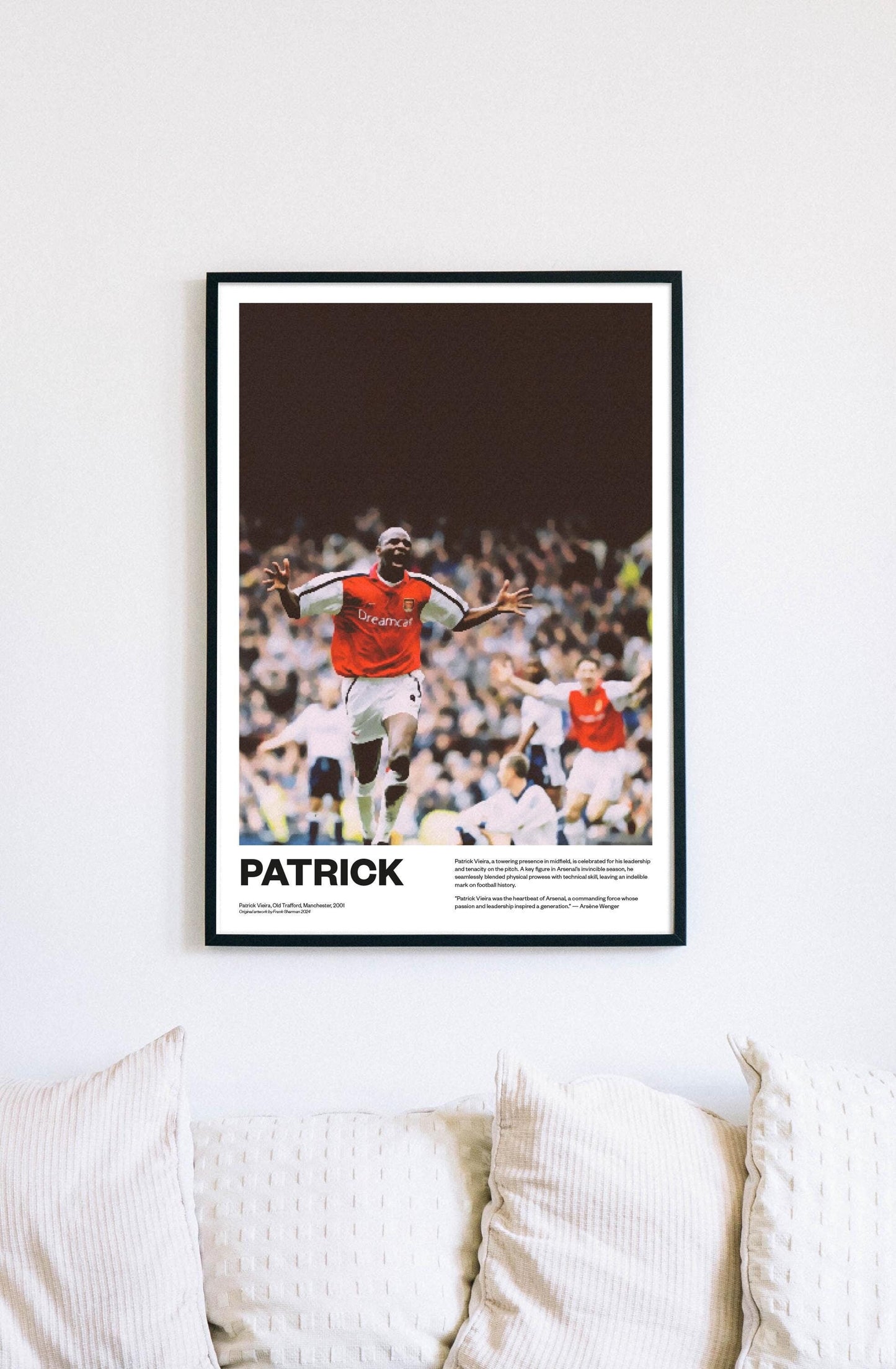 Patrick Vieira, a towering presence in midfield, is celebrated for his leadership and tenacity on the pitch. A key figure in Arsenal’s invincible season, he 
seamlessly blended physical prowess with technical skill.