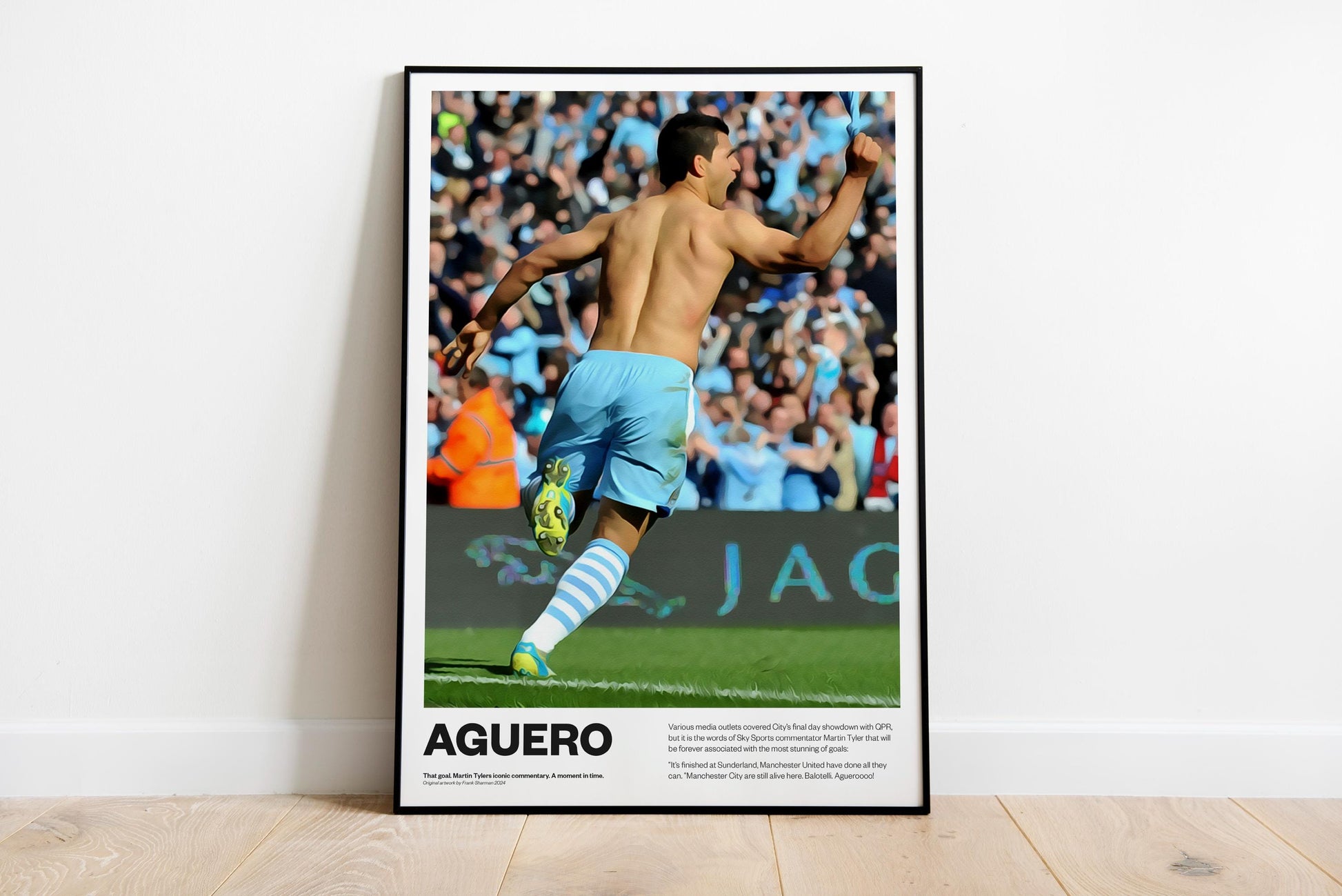 Sergio Aguero Poster Manchester City Print Football Poster Painting QPR goal A4 A3