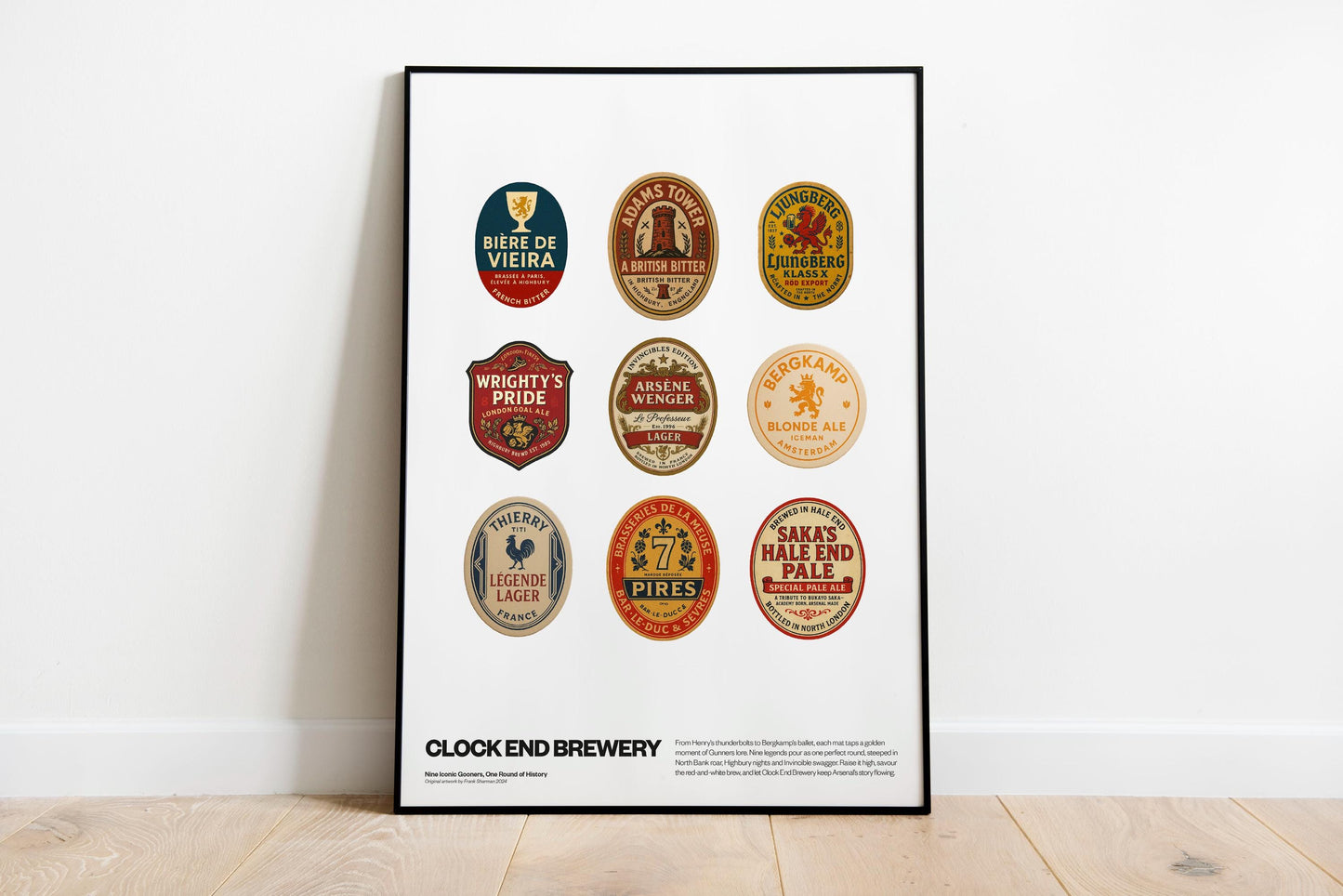 Arsenal Football Legends - Beer mat Poster Print Vintage Retro painting AFC Gunners Henry, Saka, Ødegaard, Rice, Wright - Gift - Wall art