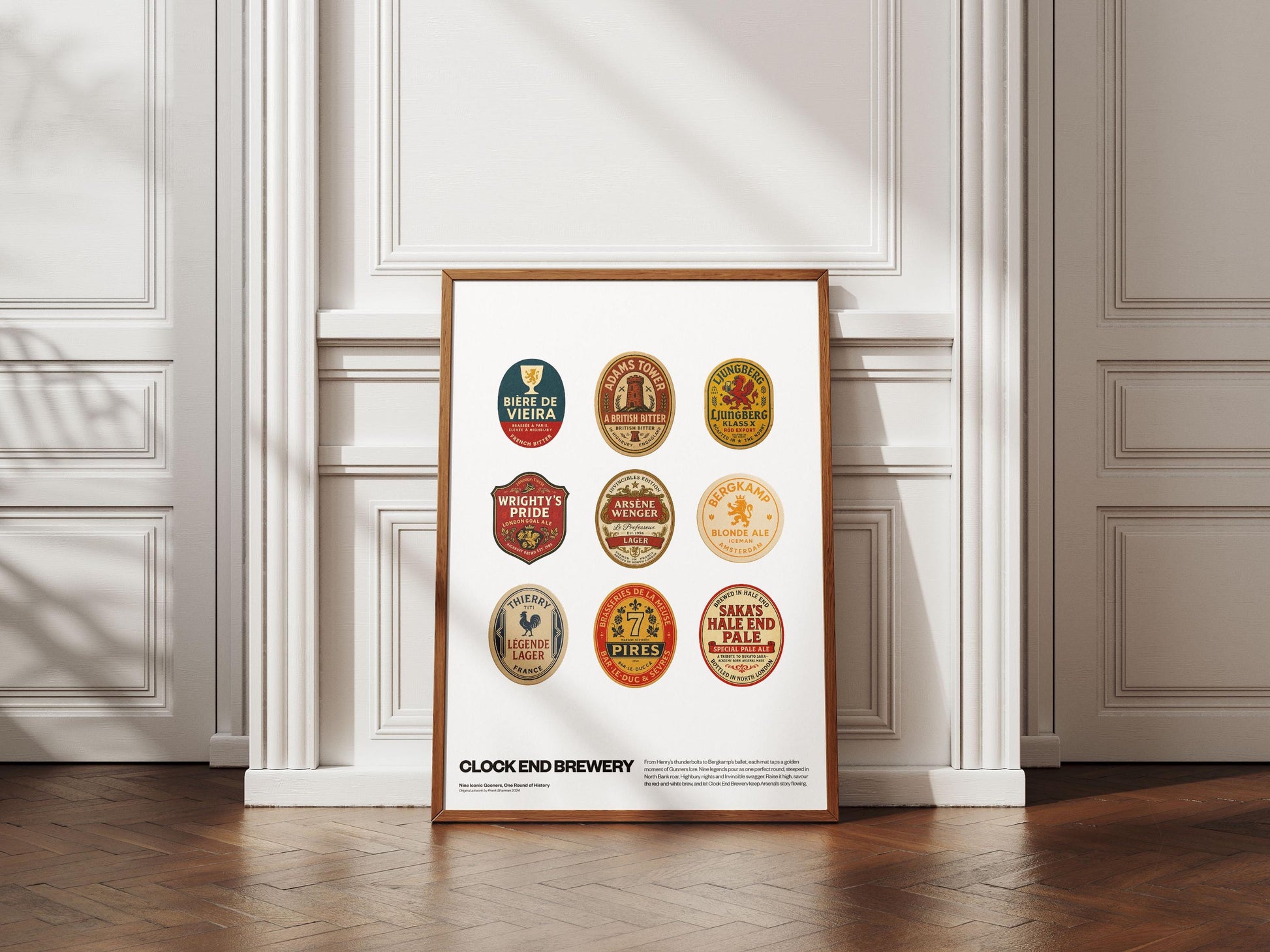 Arsenal Football Legends - Beer mat Poster Print Vintage Retro painting AFC Gunners Henry, Saka, Ødegaard, Rice, Wright - Gift - Wall art