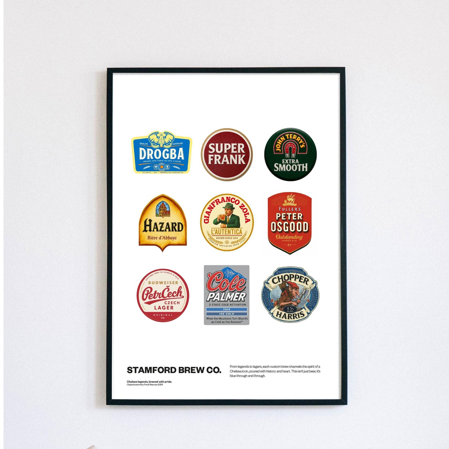 Chelsea legends beer mat football Poster Print Vintage Retro A4 A3 England - The Blues - Stamford Bridge - Cole Palmer - Frank Lampard