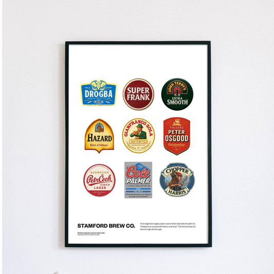 Chelsea legends beer mat football Poster Print Vintage Retro A4 A3 England - The Blues - Stamford Bridge - Cole Palmer - Frank Lampard