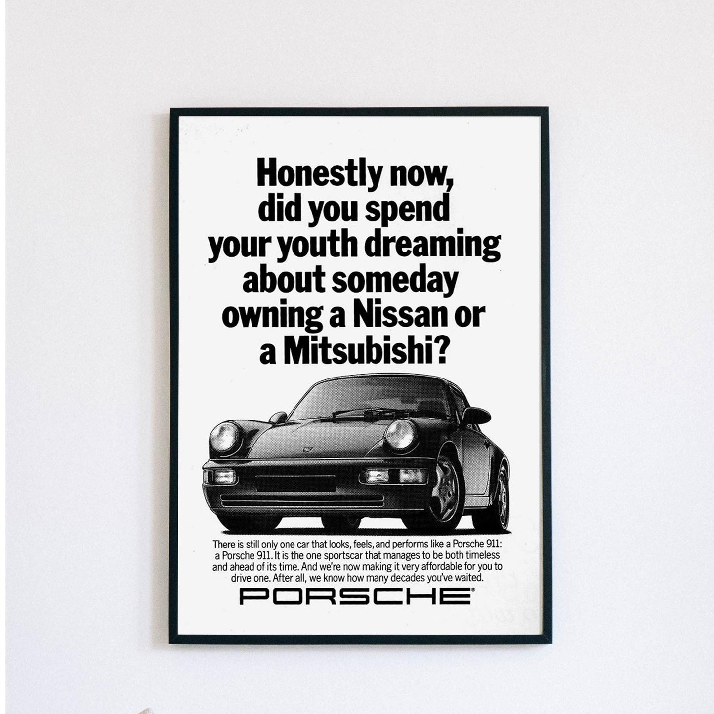 Porsche 911 Ad Print - Vintage Advert Porsche Poster - Black & White Print - Porsche Car Wall Art
