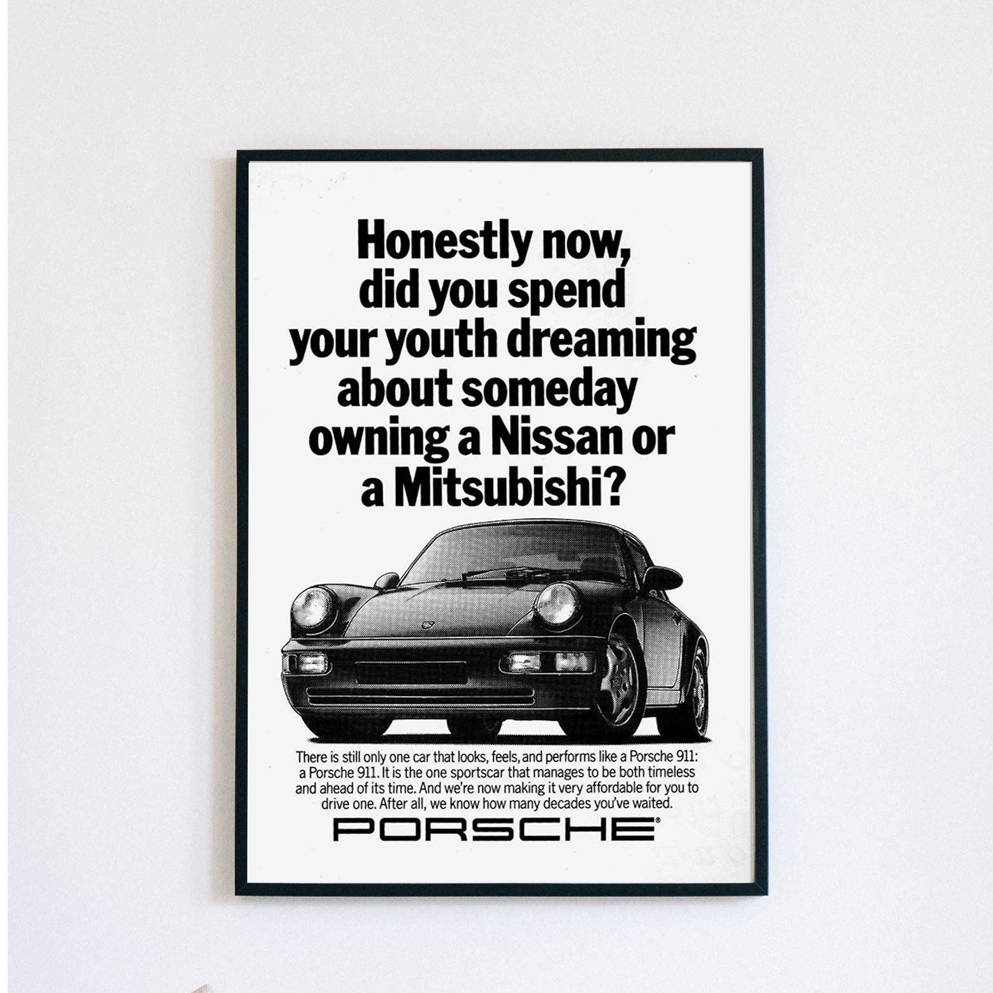 Porsche 911 Ad Print - Vintage Advert Porsche Poster - Black & White Print - Porsche Car Wall Art