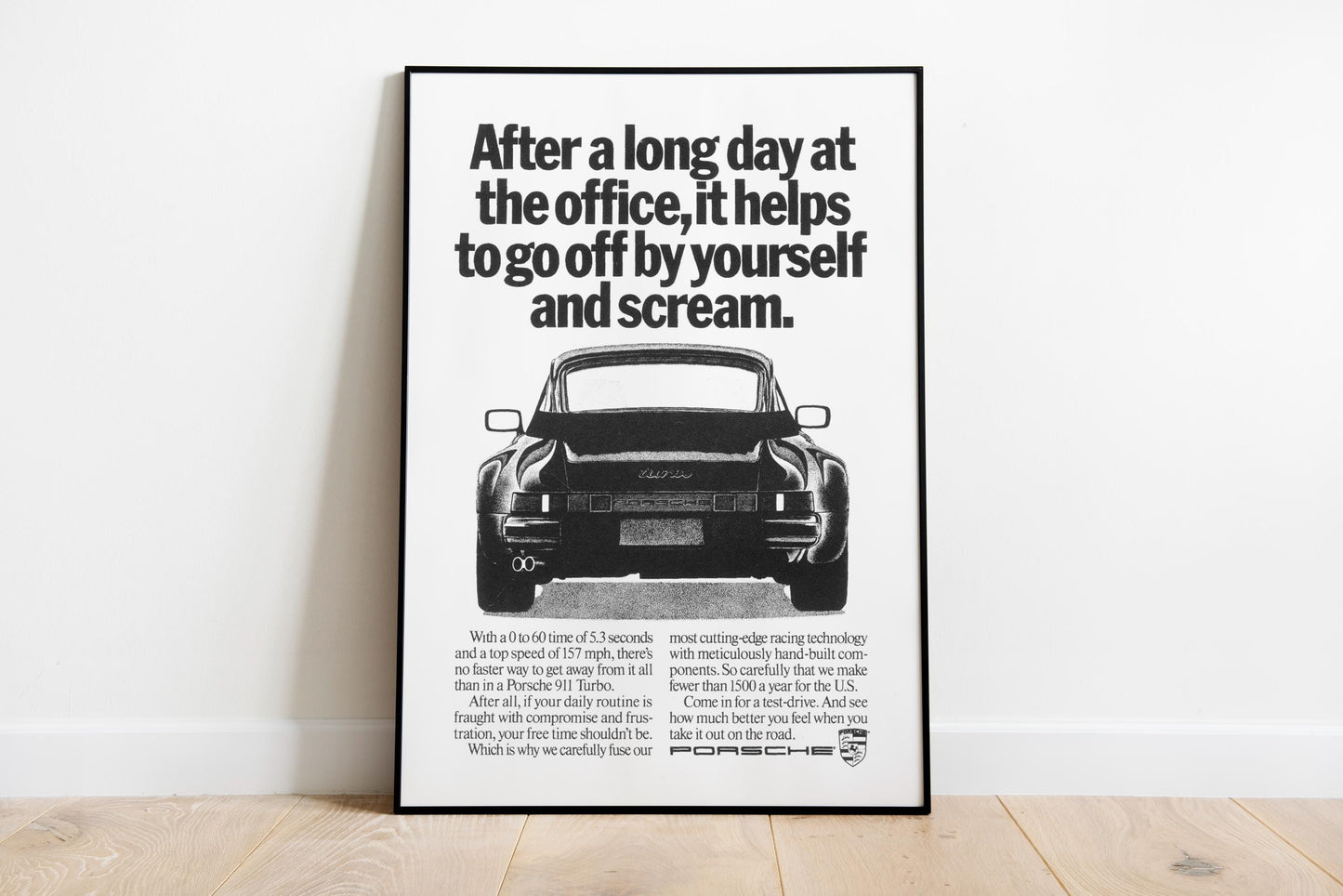 Porsche 911 Ad Print - Vintage Advert Porsche Poster - Black & White Print - Porsche Car Wall Art