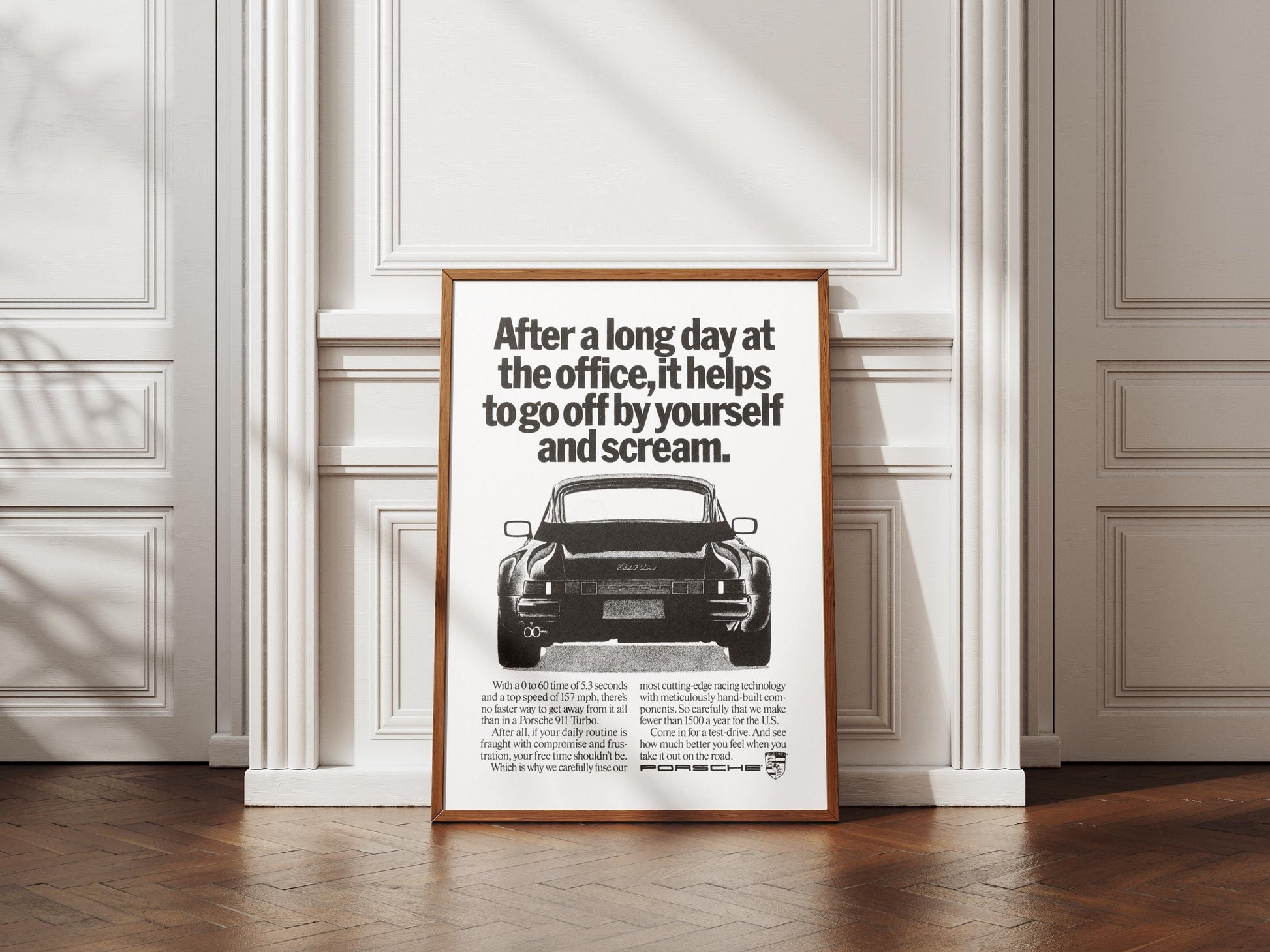 Porsche 911 Ad Print - Vintage Advert Porsche Poster - Black & White Print - Porsche Car Wall Art