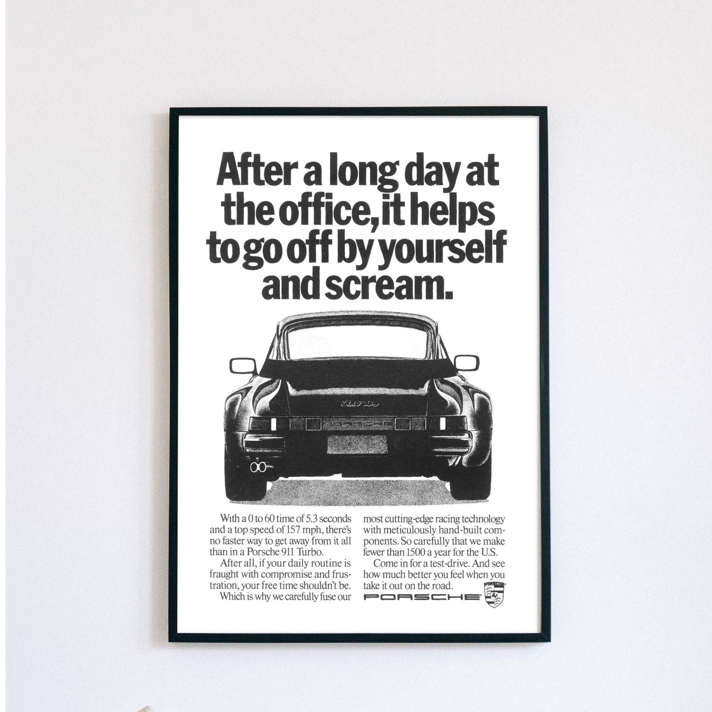 Porsche 911 Ad Print - Vintage Advert Porsche Poster - Black & White Print - Porsche Car Wall Art