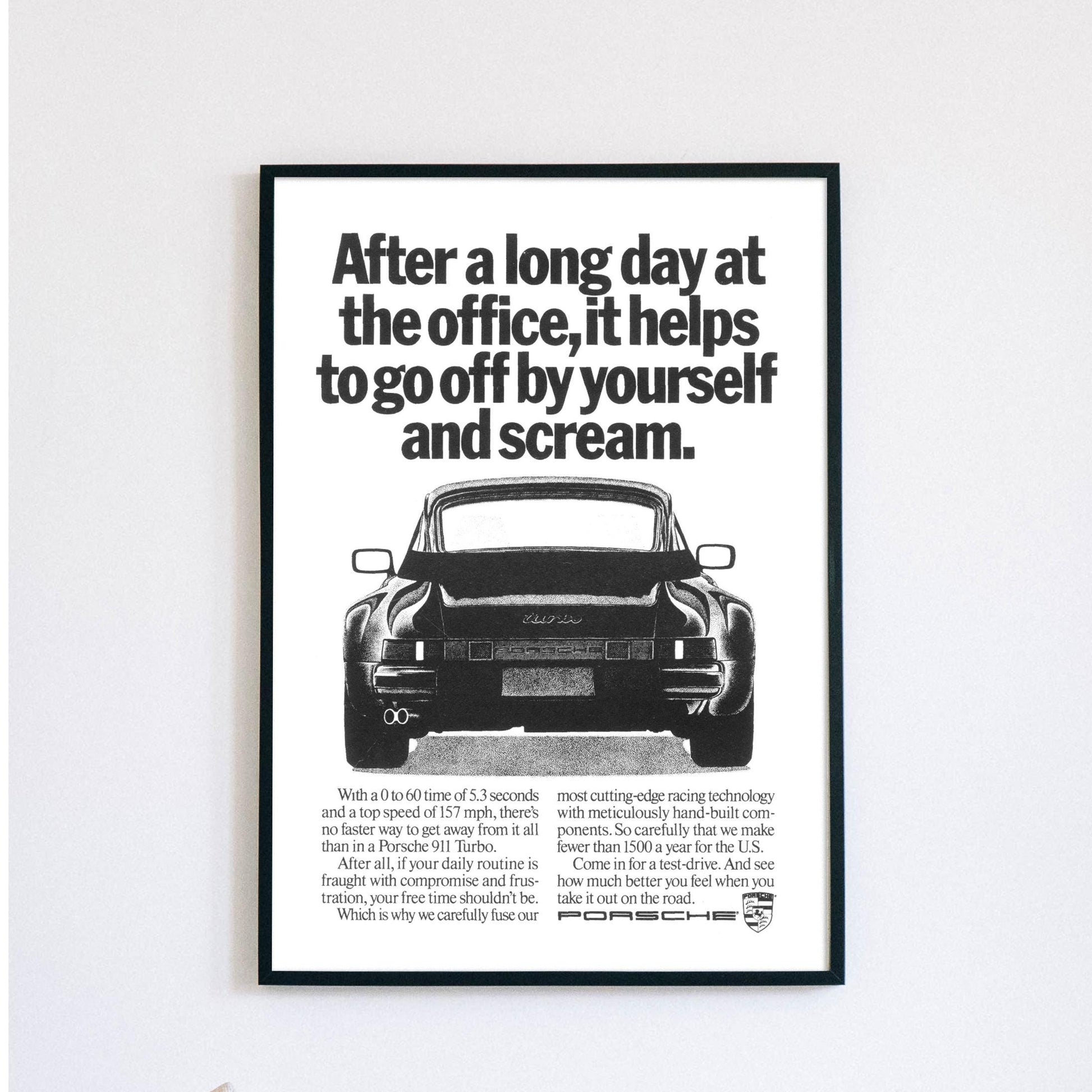 Porsche 911 Ad Print - Vintage Advert Porsche Poster - Black & White Print - Porsche Car Wall Art