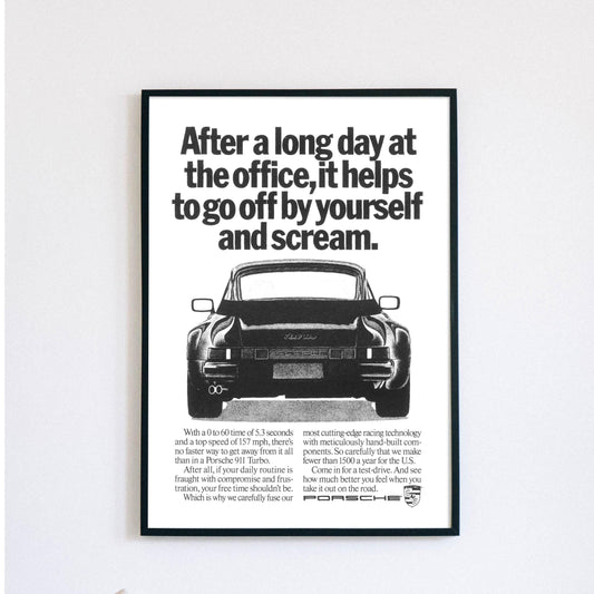 Porsche 911 Ad Print - Vintage Advert Porsche Poster - Black & White Print - Porsche Car Wall Art