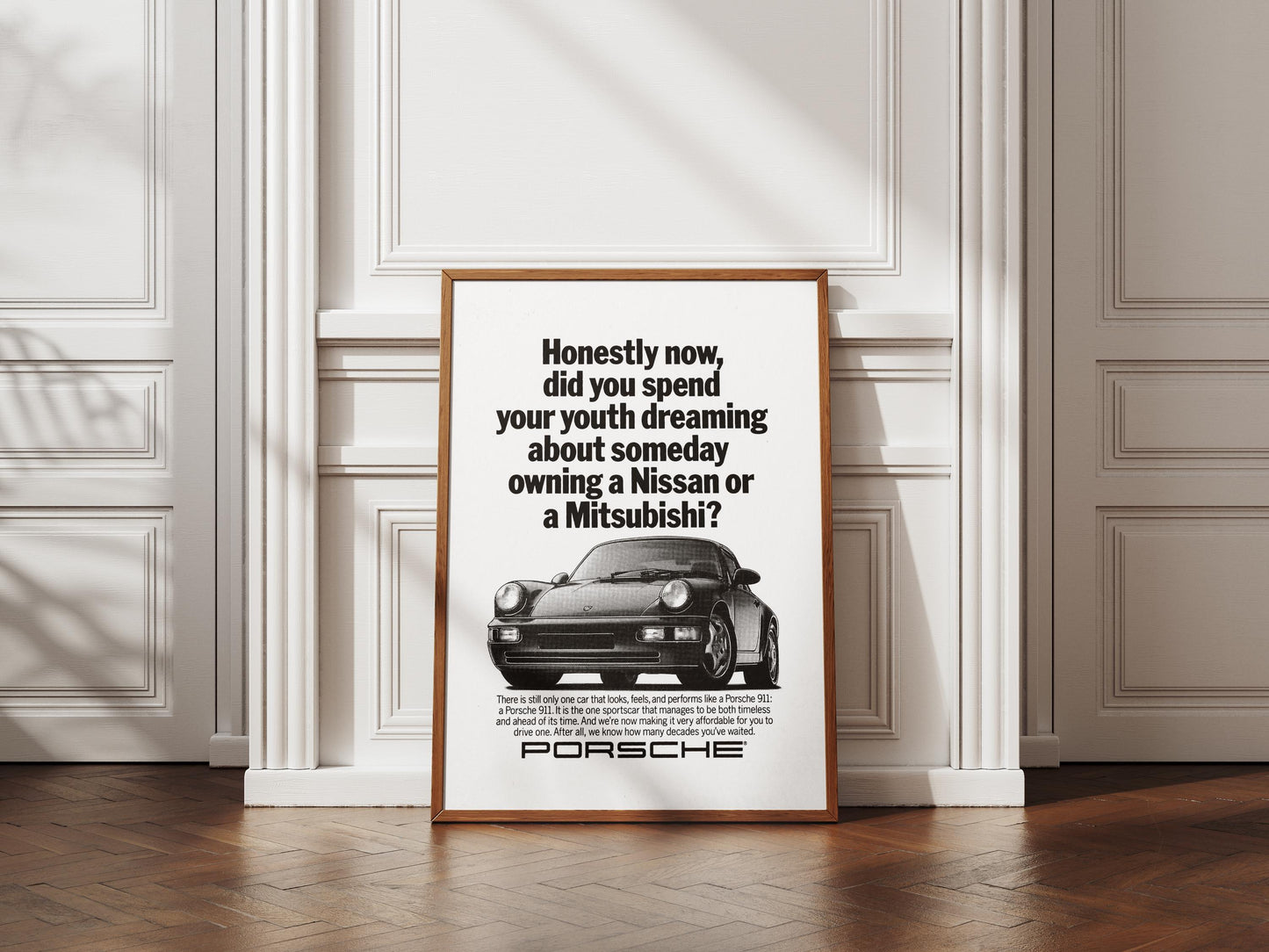 Porsche 911 Ad Print - Vintage Advert Porsche Poster - Black & White Print - Porsche Car Wall Art
