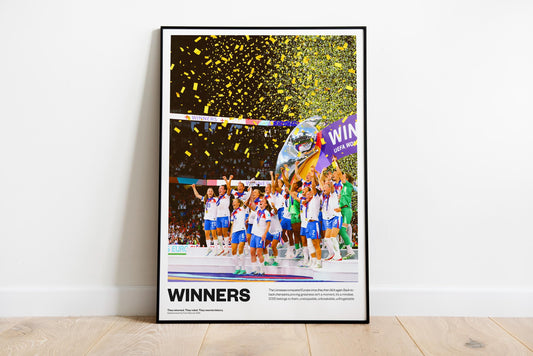 England Lionesses Euro 2025 Winners Ladies Football Poster Print Vintage painting, Chloe Kelly, Hannah Hampton, lucy bronze