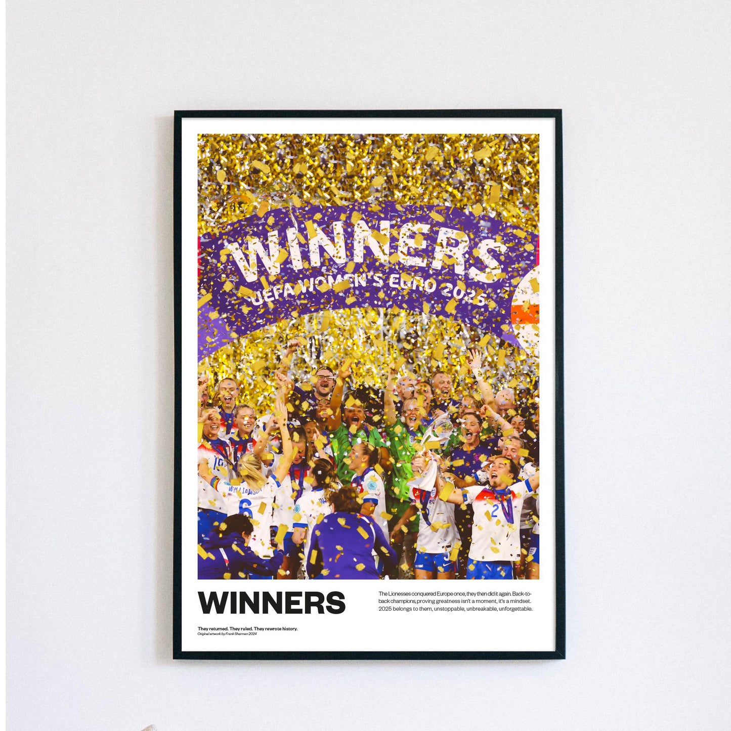 England Lionesses Euro 2025 Winners Ladies Football Poster Print Vintage painting, Chloe Kelly, Hannah Hampton, lucy bronze