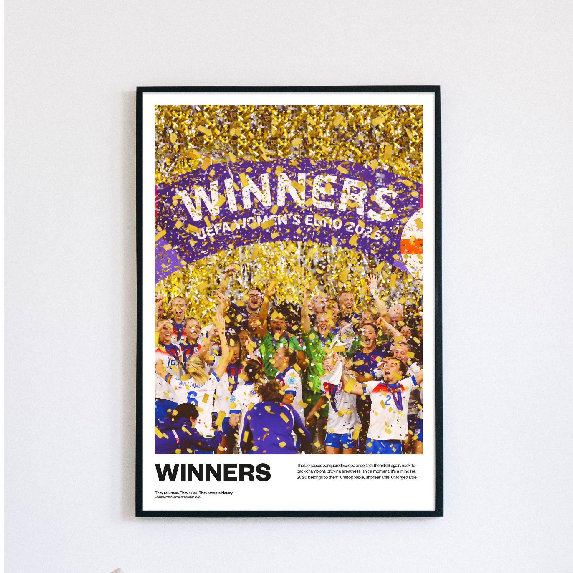 England Lionesses Euro 2025 Winners Ladies Football Poster Print Vintage painting, Chloe Kelly, Hannah Hampton, lucy bronze