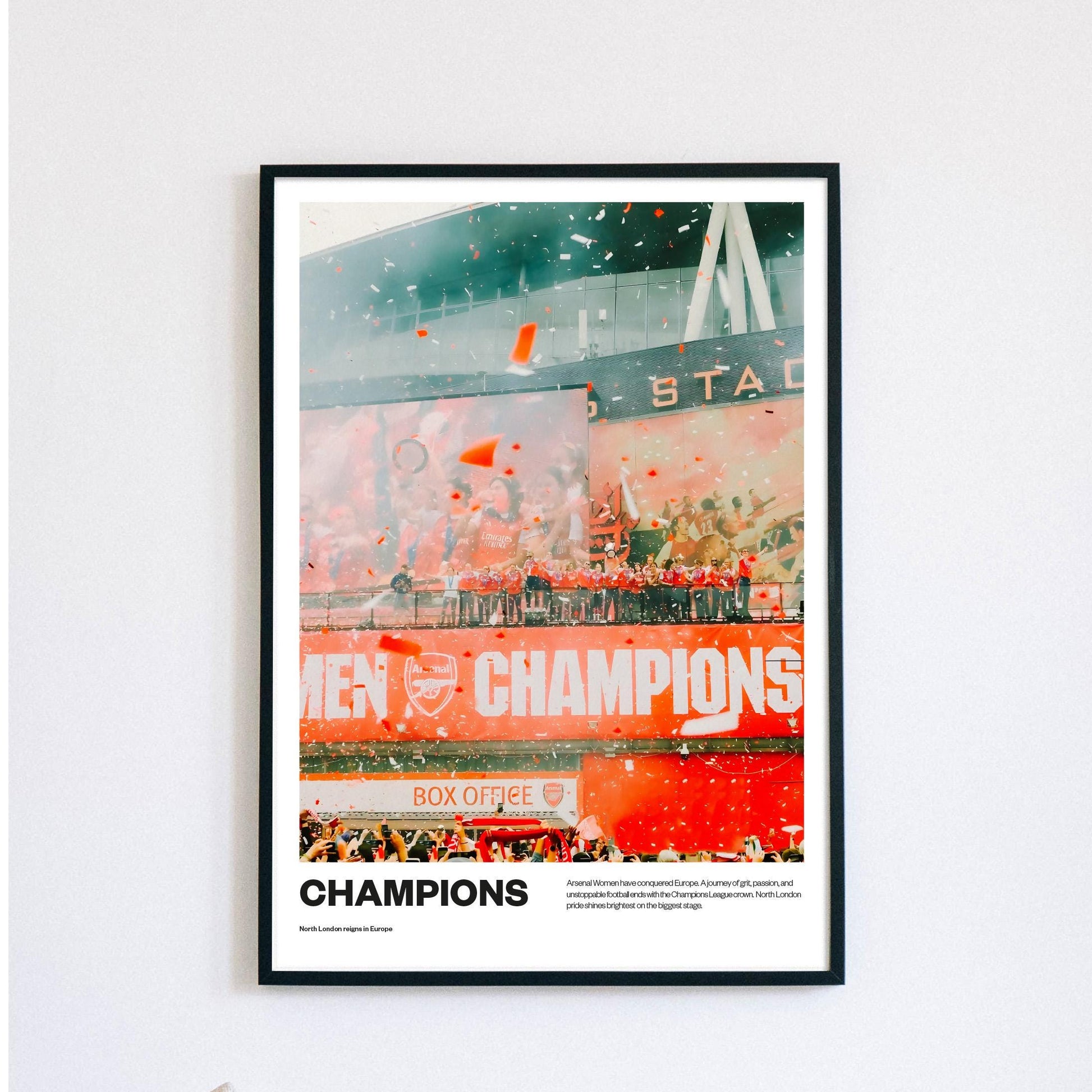 Arsenal Ladies Women's Champions League Painting Poster Print | Trophy lift | Parade | Football painting AFC Gunners | Emirates Stadium