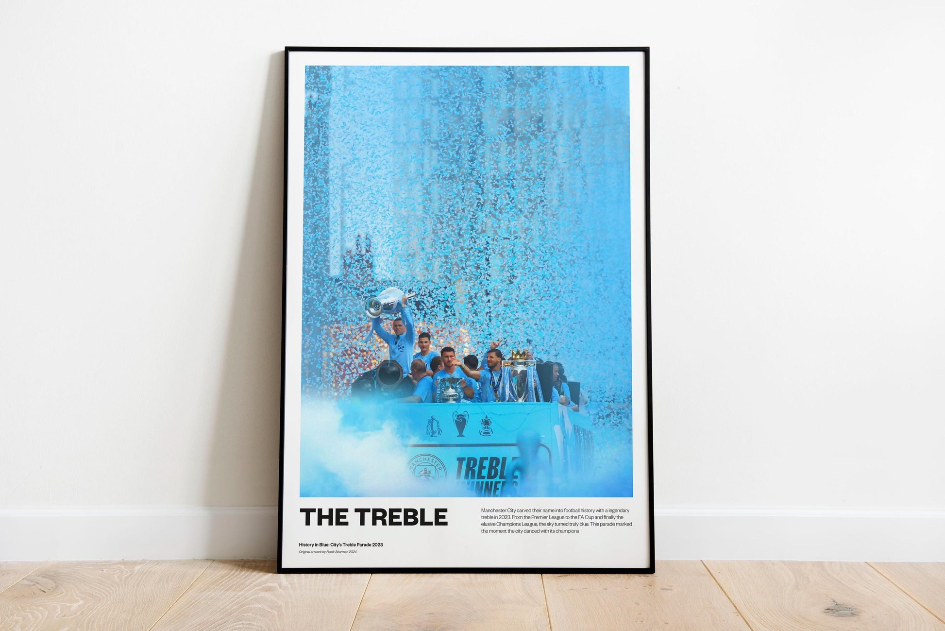 Manchester City Treble Poster | 2023 Parade Celebration Print | Champions League, Premier League & FA Cup Football Poster