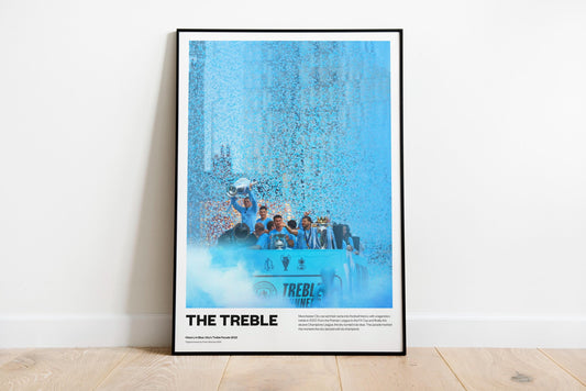 Manchester City Treble Poster | 2023 Parade Celebration Print | Champions League, Premier League & FA Cup Football Poster