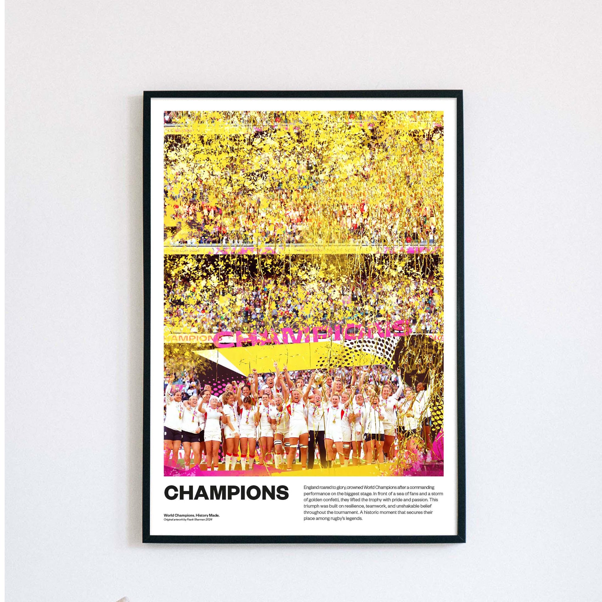 England Women’s Rugby World Cup Champions 2025 Poster – Red Roses Celebration Print, Trophy Lift Wall Art