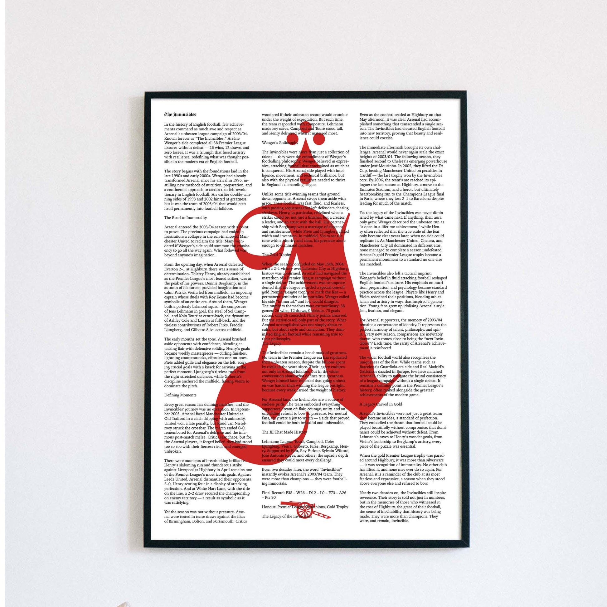 Arsenal Football Poster Print Vintage Retro - North London Forever - Arsenal Invincibles history print
