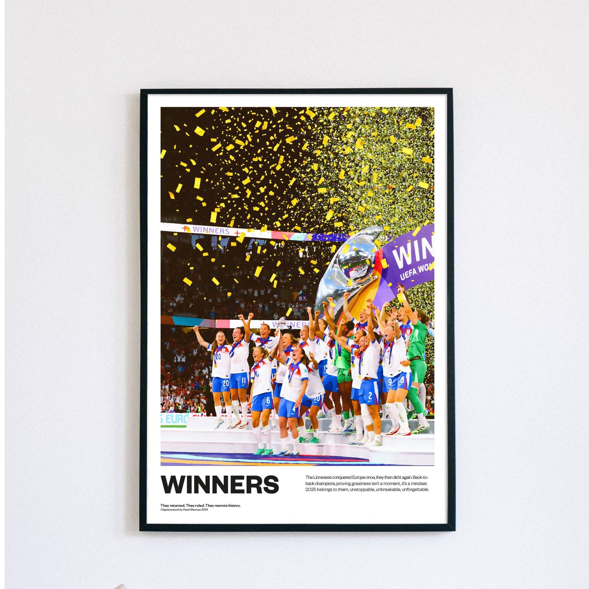 England Lionesses Euro 2025 Winners Ladies Football Poster Print Vintage painting, Chloe Kelly, Hannah Hampton, lucy bronze